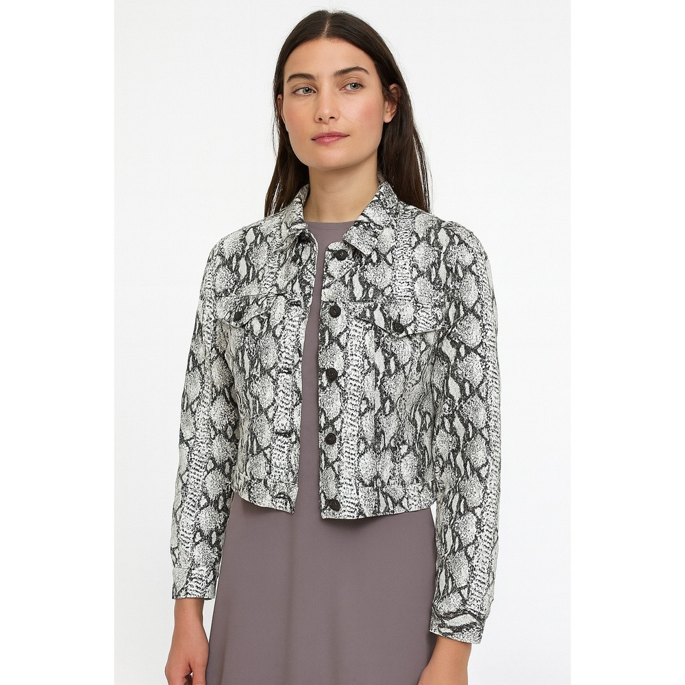 Frame Jacket Small‎ Gris Multi Python Animal Print Black White Denim